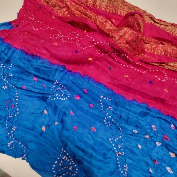 Silk Pink and Blue Scarf Silk Indian Dupatta Scarf - Picture 4 of 6
